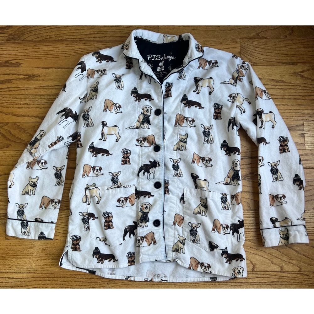 PJ Salvage Women's Loungewear Flannel Pajama Shirt Dog ANIMAL Themed Size XS